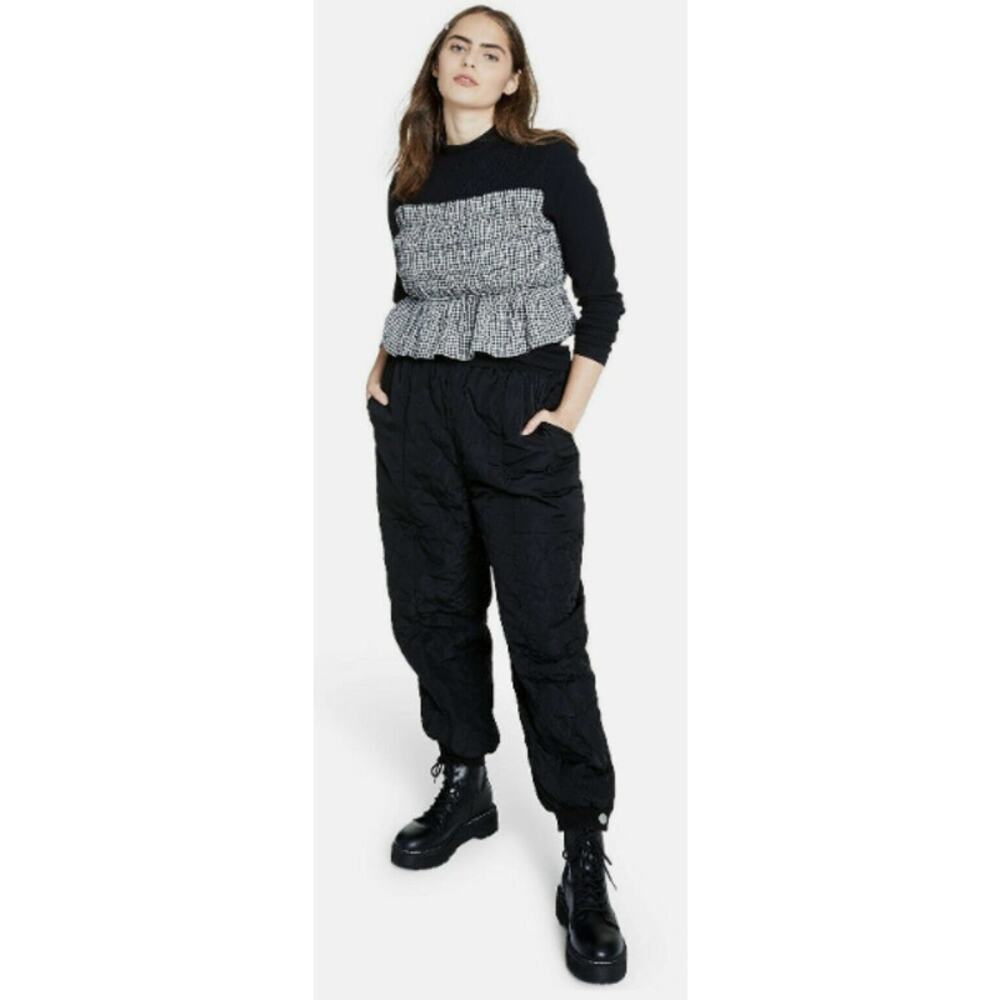 Sandy Liang Size XS Women's Mid Rise Quilted‎ Black Joggers Casual Athleisure